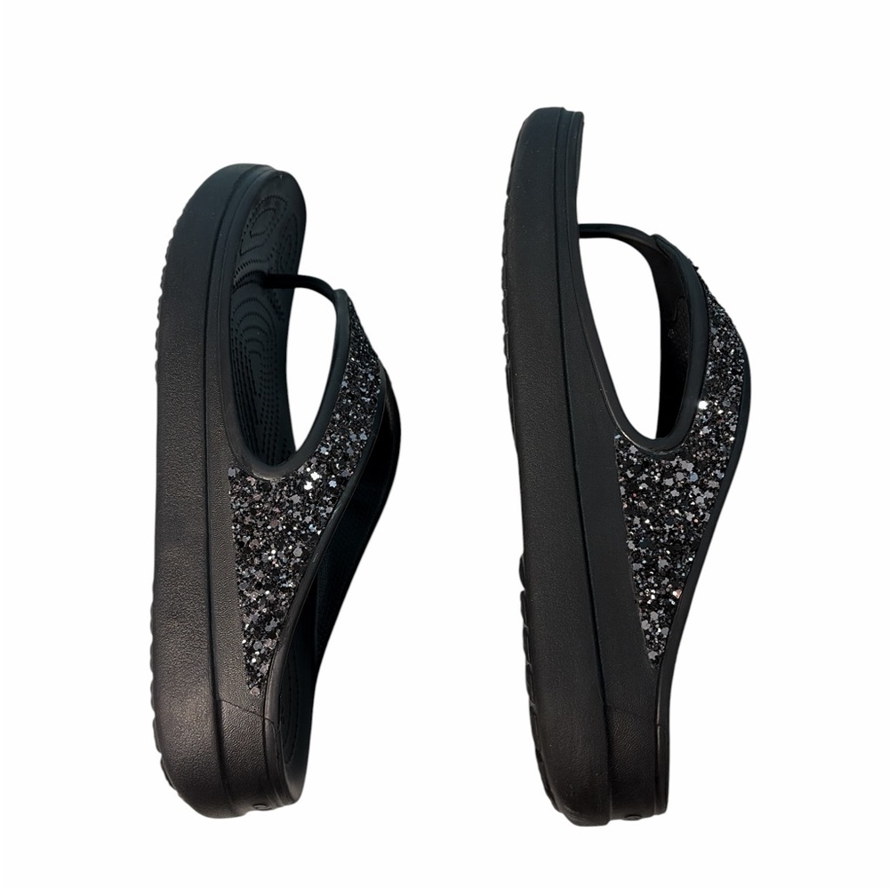 Women’s Crocs Sloane Black/Glitter Flip Flop Platform Sandals Sz 8 - Picture 3 of 9